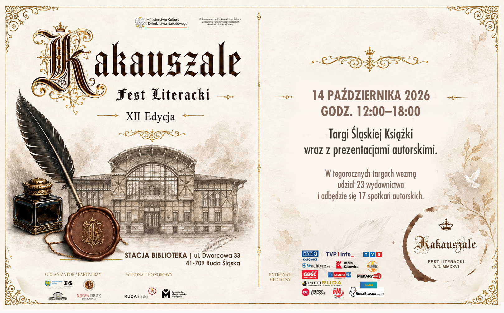 Plakat promujący wydarzenie Kakauszale – Fest Literacki. Targi Śląskiej Książki
